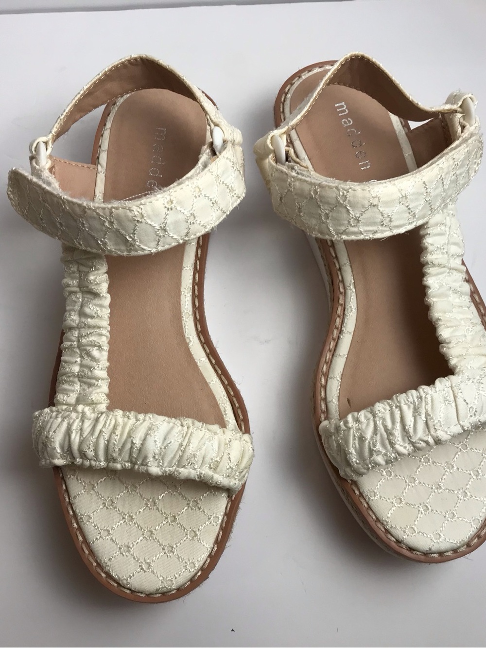 Madden Girl Cream Quilted T-Strap Sandals